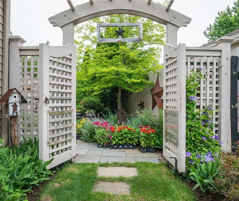 Wooden lattice panels with ivy